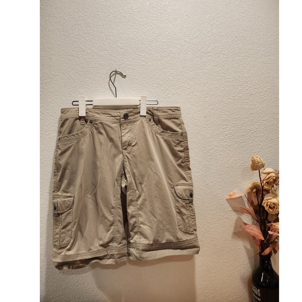 KÜHL Women's Cargo Shorts Beige Size 12 Outdoor Hiking Utility 10" Inseam born